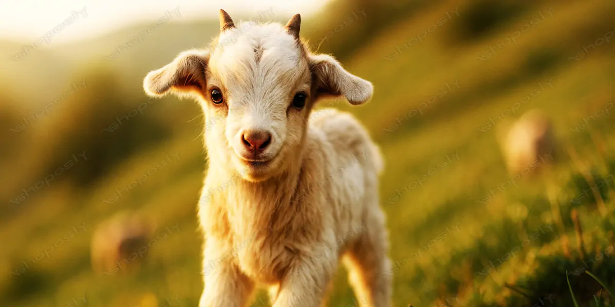 Adorable Baby Goat Close-Up – Ultra-Realistic AI Animal Artwork in Sunlit Pasture (4500 x 3000 px)