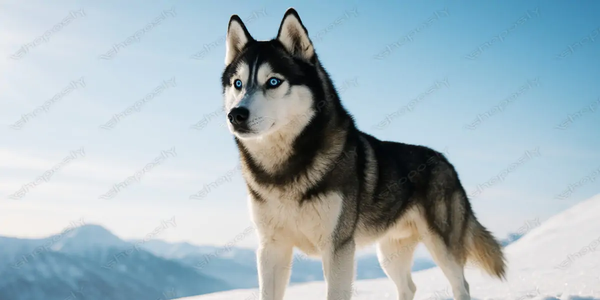Majestic Husky on Snowy Hill – Ultra-Realistic Winter Dog Portrait (4500 x 3000 px, 300 DPI)
