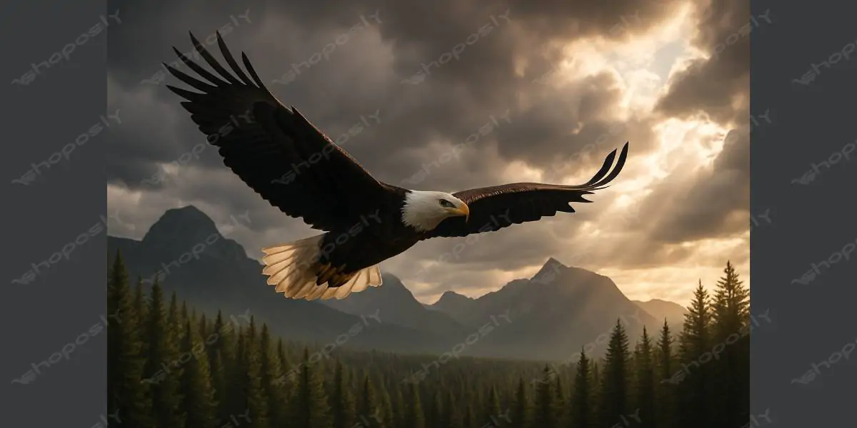 Eagle’s Majestic Flight Over Mountain Forest – 1536 x 1024 Pixels, DPI: 72 Pixels/Inch – PNG Format