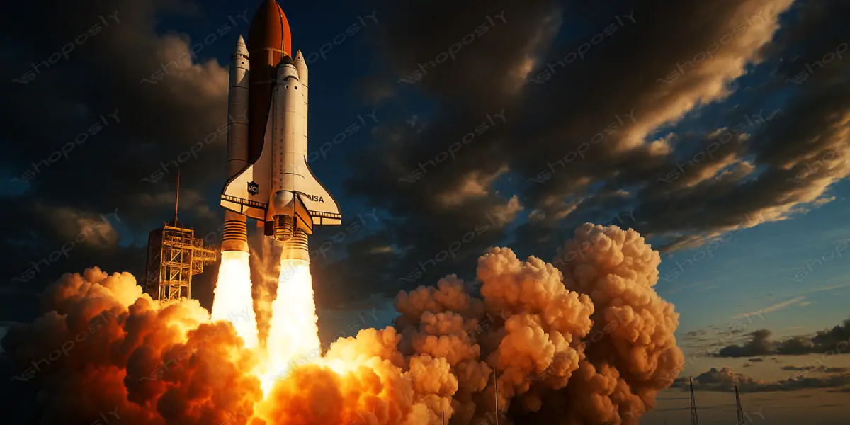 Epic Shuttle Launch at Dawn – Ultra-Realistic Wide AI Artwork of Rocket Ignition in Motion