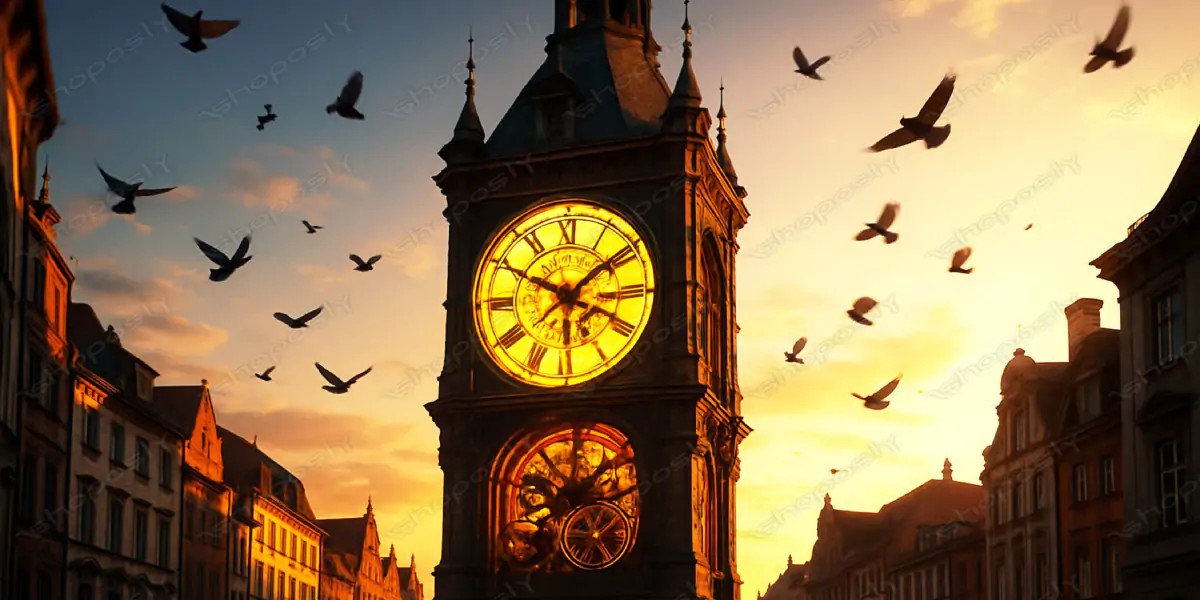 Majestic Clocktower at Dusk – A Timeless Urban Landscape in Golden Light (4500 x 3000 px)