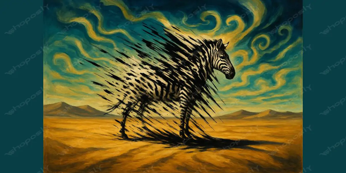 Zebra in Surreal Dissolution – Abstract Wind-Swept Stripes in Desert Landscape – 1536 x 1024 Pixels,