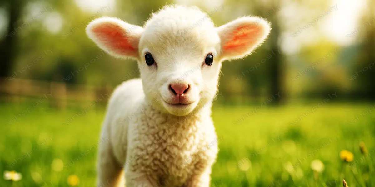 Adorable Spring Lamb –Ultra-Realistic Baby Sheep Portrait in Sunlit Meadow (4500 x 3000 px, 300 DPI)