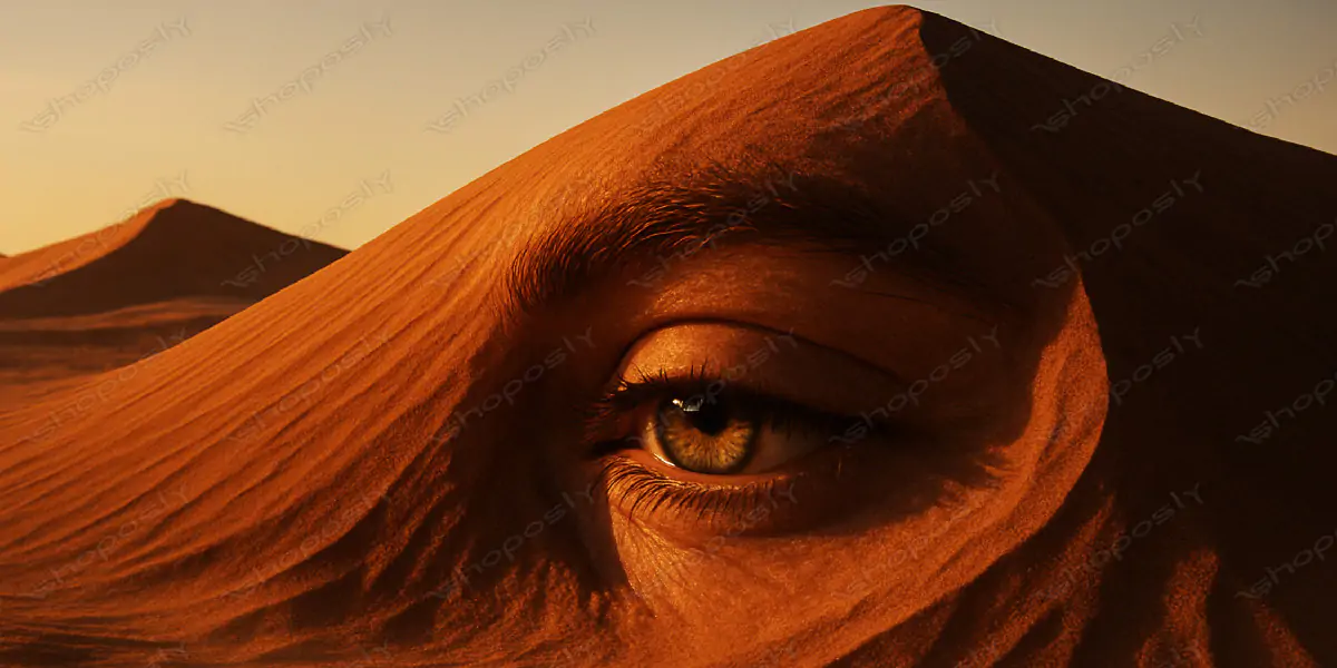 Eye in the Dune – Surreal Hyper-Realistic Human Eye Emerging from Desert Sandscape (4500 x 3000 px)