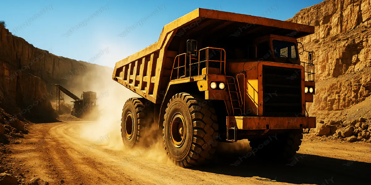 Titan of the Quarry – Ultra-Realistic Heavy-Duty Mining Truck in Desert Canyon (4500 x 3000 px)