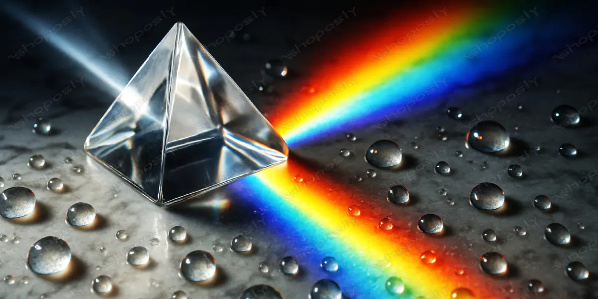 Prism of Light: Realistic Rainbow Spectrum Through Glass Prism with Water Droplets – High-Resolution