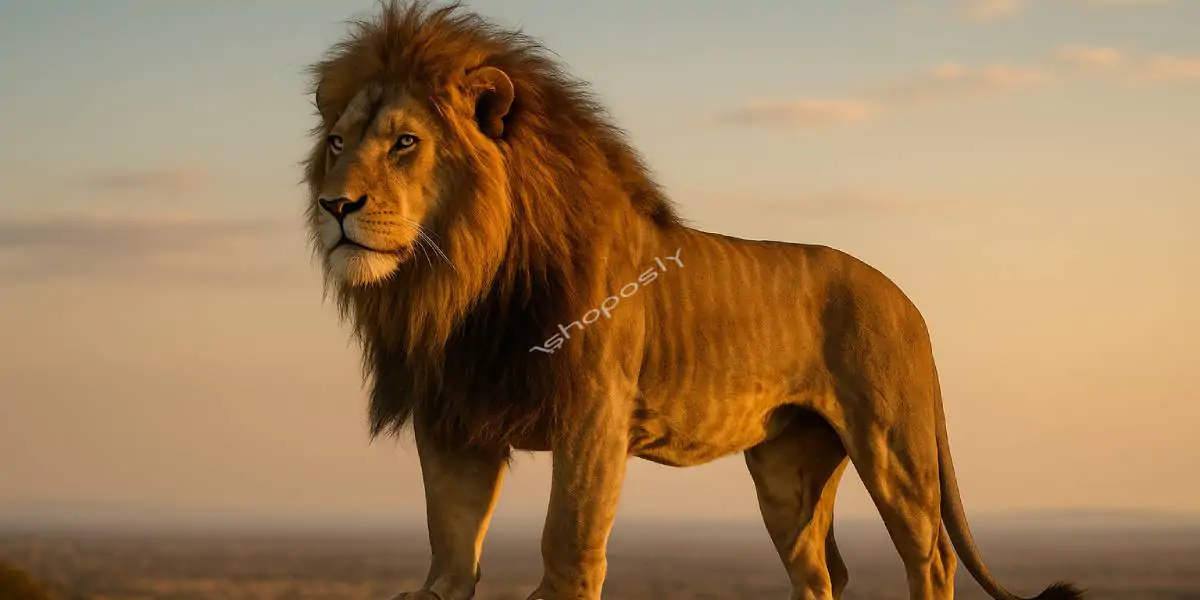Majestic King of the Savannah: Golden-Hour Portrait of a Lion on a Rocky Outcrop
