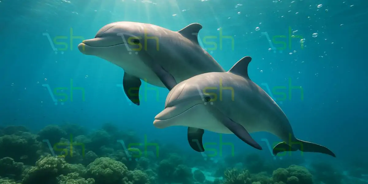 Graceful Companions Dolphins Gliding Through Crystal-Clear Ocean Waters