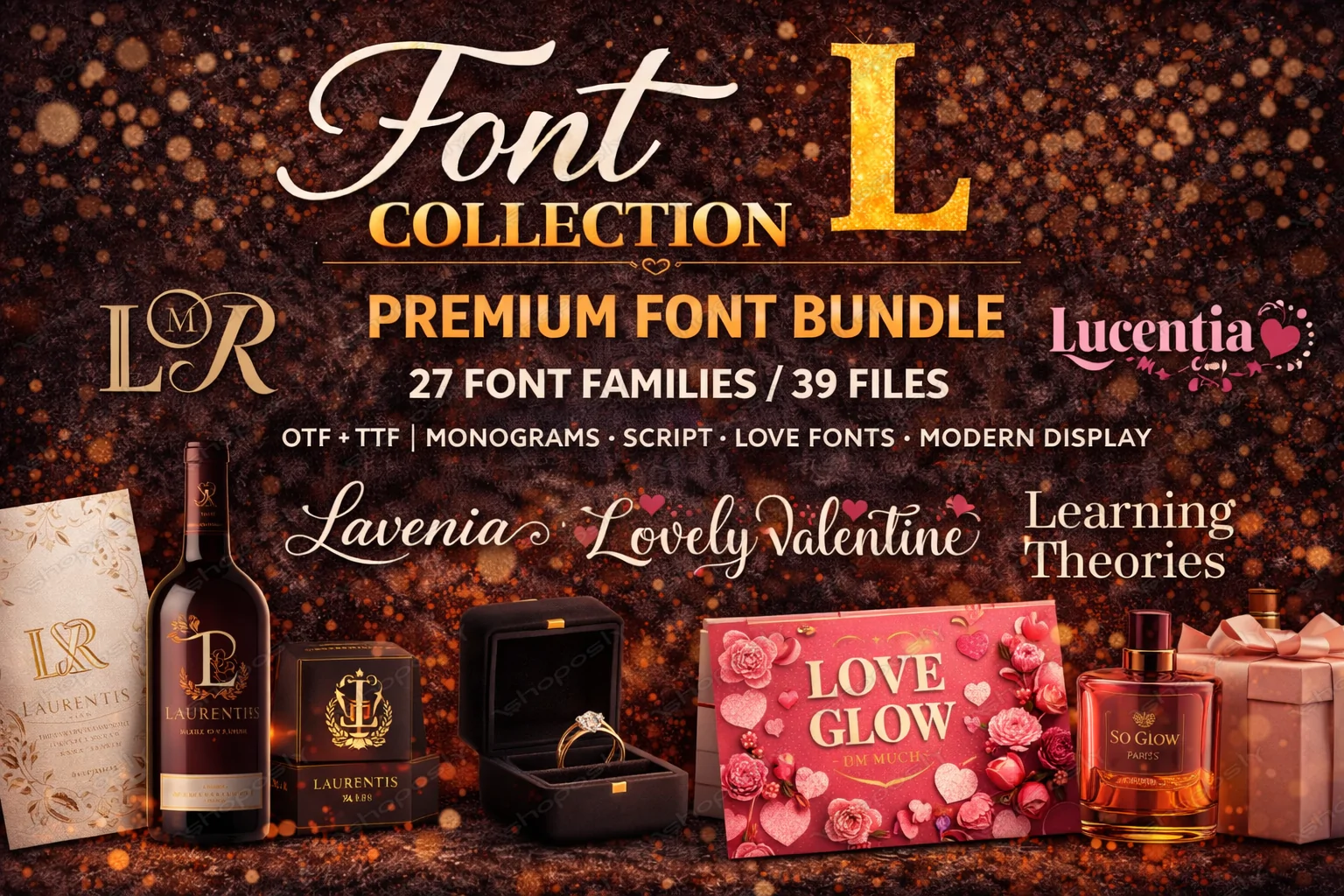 Font Collection L – Premium Font Bundle (27 Families / 39 Files) | OTF + TTF | Monograms, Script