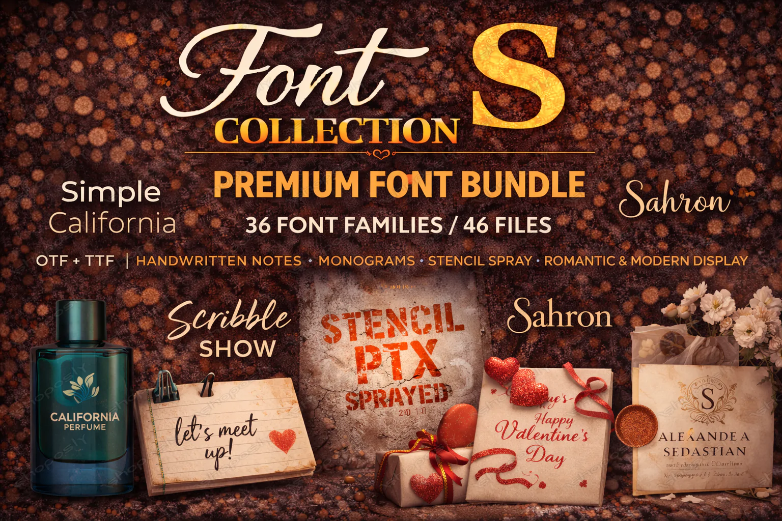Font Collection S – Premium Font Bundle (36 Families / 46 Files) | OTF + TTF | Handwritten Notes