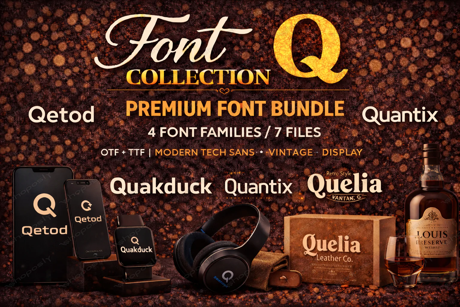 New 2026 Font Collection Q – Premium Font Bundle (4 Families / 7 Files) | OTF + TTF | Modern Tech