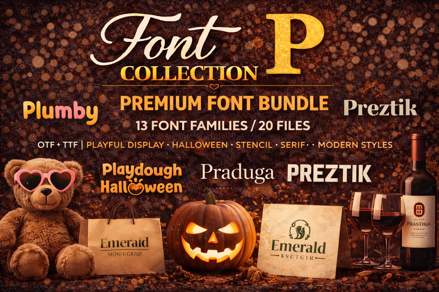 Font Collection P – Premium Font Bundle (13 Families / 20 Files) | OTF + TTF | Playful Display