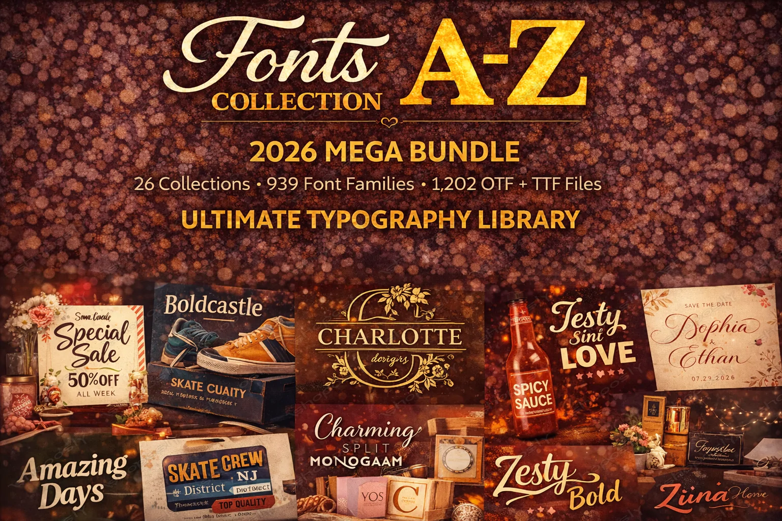 Fonts Collection A–Z (2026 Mega Bundle) – 26 Collections, 939 Font Families, 1,202 Files (OTF + TTF)