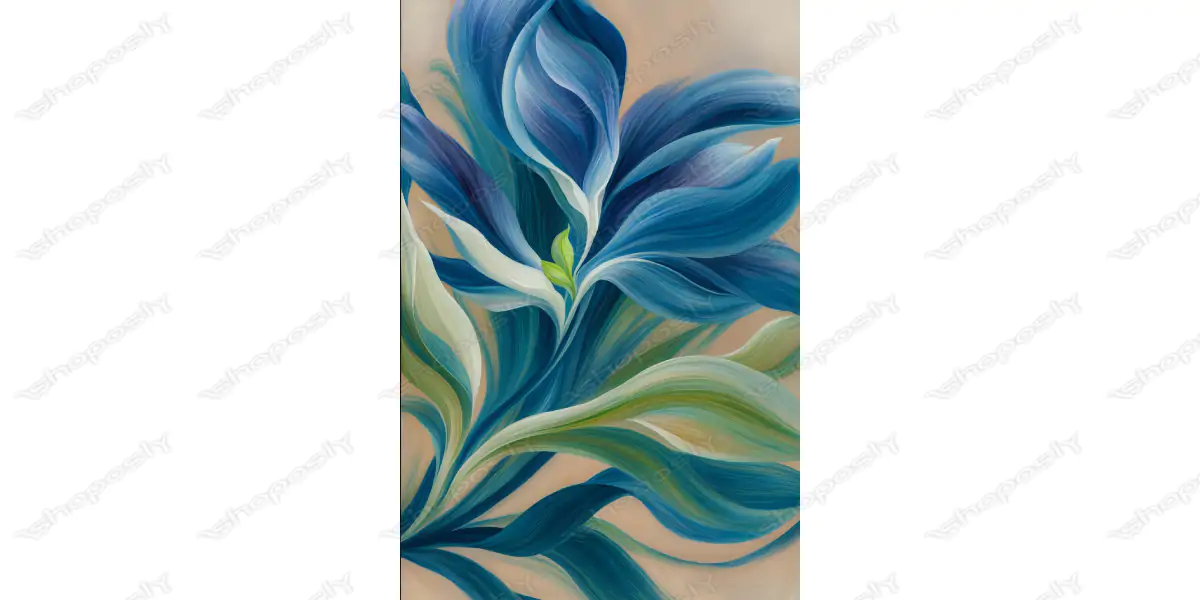 Azure Flow – Serene Abstract Botanical Painting in Blue and Green Harmony 30 x 45 cm 300 DPI