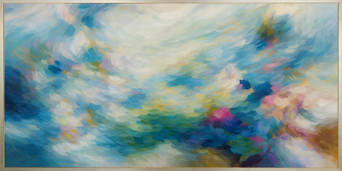 Ethereal Drift – Luminous Abstract Landscape in Soft Blue Harmony 45 x 30 cm 300 DPI