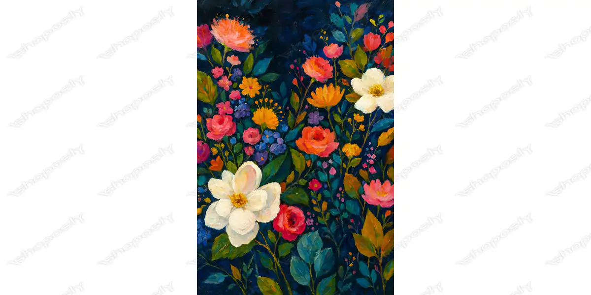 Midnight Garden in Bloom – Expressive Floral Painting for Elegant Interior Prints 30 x 45 cm 300 DPI